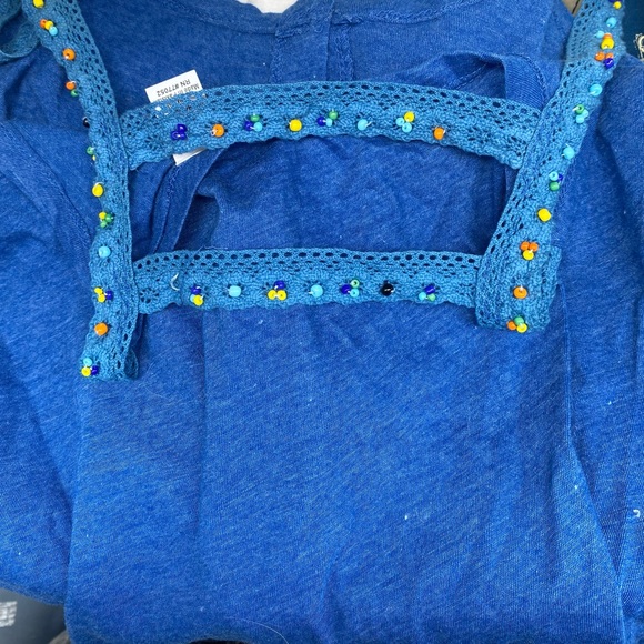 Blue Beaded Button Down Crop Top - Picture 5 of 7